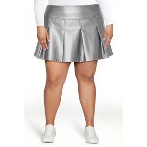 Celebrity Pink Women's Silver Metallic Pleated Mini Skirt Faux Leather XX Large
